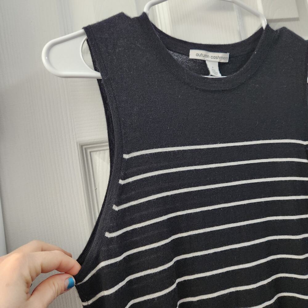 Autumn Cashmere 100% Cashmere Breton Stripe Sleeveless Swing Dress In Coal S - Picture 4 of 6